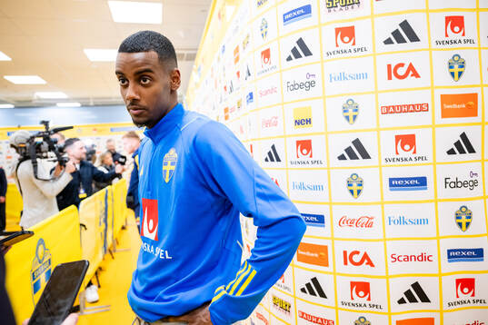 Alexander Isak of Sweden in the mixed zone