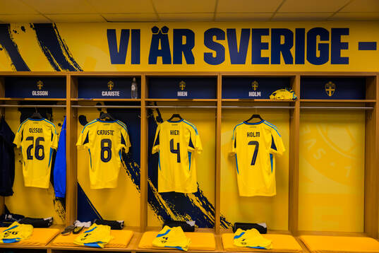 Jerseys of Simon Olsson, Jens Cajuste, Isak Hien and Emil