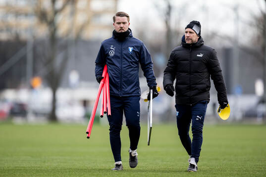 Malmö FFs assisterande tränare Theodor Olsson och tränare Henrik Rydström