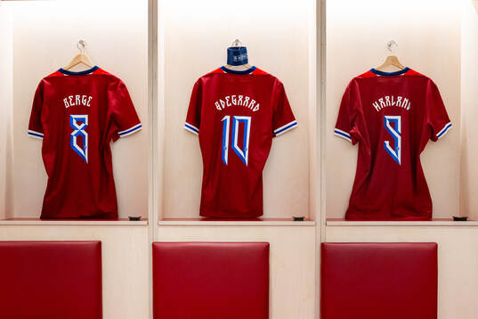 The kits of Sander Berge, Martin Ødegaard and Erling Braut