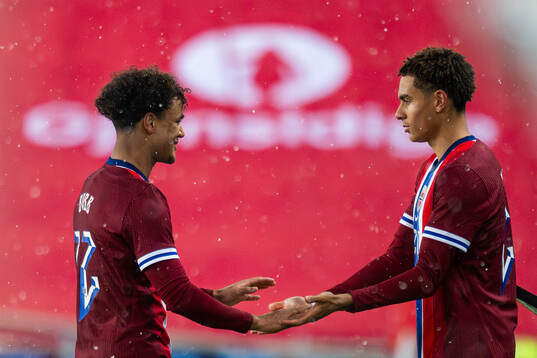 Oscar Bobb and Antonio Nusa of Norway