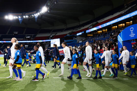 Players of Häcken ahead of the UEFA Women's Champions League football match quarterfinal two between Paris Saint Germain and Häcken on March 28, 2024 in Paris. 
