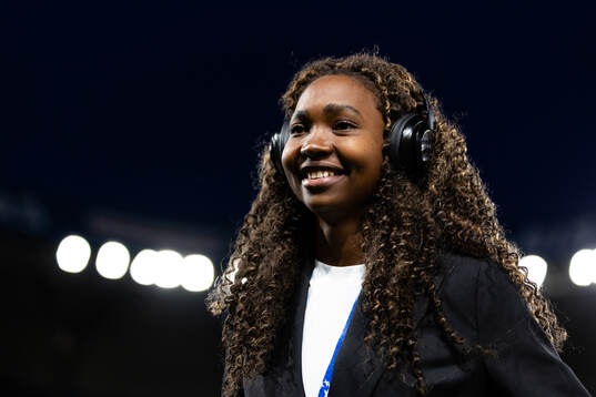 Aisha Masaka of Häcken ahead of the UEFA Women's Champions League football match quarterfinal two between Paris Saint Germain and Häcken on March 28, 2024 in Paris. 