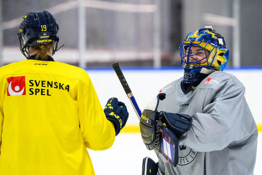 Goaltender Ida Boman of Sweden at a practice session