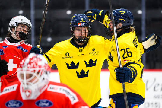Hilda Svensson of Sweden celebrates scoring 1-2 with Hanna