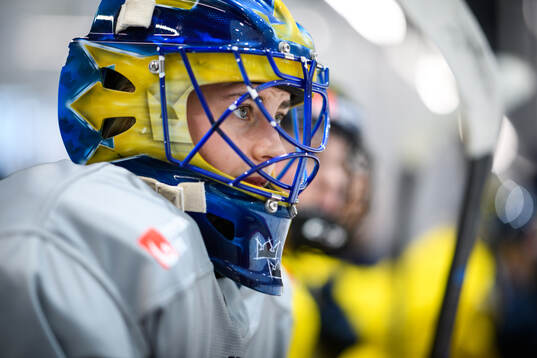 Goaltender Ida Boman of Sweden at a practice session