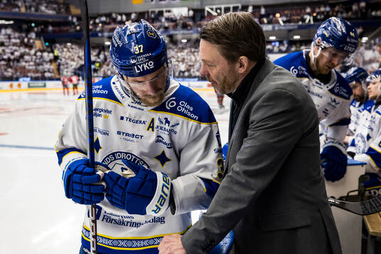 Leksands Anton Lindholm och Leksands tränare Charles