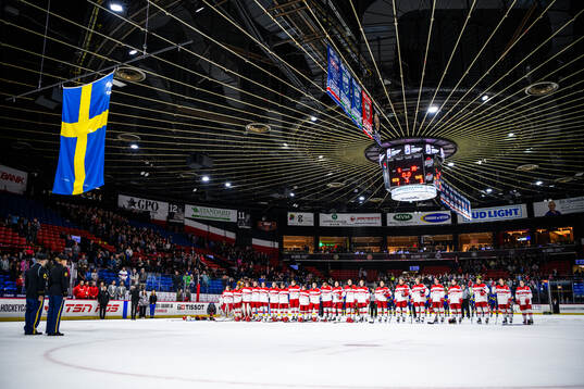 Interior view of Adirondack Bank Center with players of