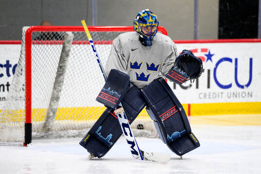 Goaltender Ida Boman of Sweden at a practice session