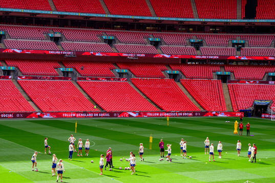General view of the women's national football team of Sweden at a training session