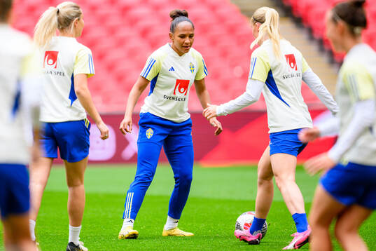Madelen Janogy of Sweden of the women's national football team of Sweden at a training session