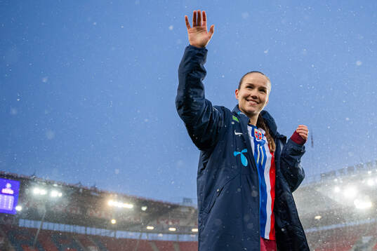 Guro Reiten of Norway celebrates after the UEFA Women's Euro Qualifier football match between Norway and Finland on April 5, 2024 in Oslo. 
