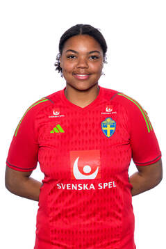 Serina Iddrisu Backmark i det svenska U23-damlandslaget poserar för ett porträtt den 7 april 2024 i Gävle. 