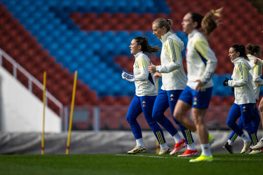 Johanna Rytting Kaneryd, Stina Blackstenius and Elin Rubensson of the Swedish women's national football team