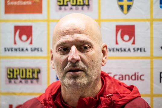 Assistant coach Magnus Wikman of the Swedish women's national football team is interviewed