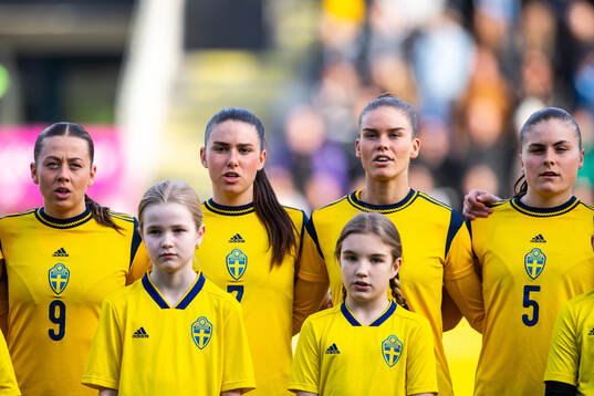 Cornelia Kapocs, Emilia Pelgander, My Cato of Sweden ahead of the under-23 international friendly football match between Sweden and Norway on April 8, 2024 in Gävle. 