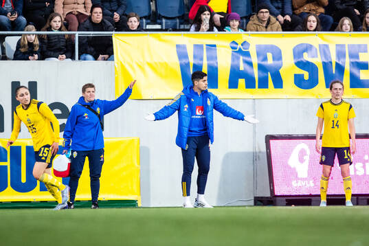 Physiotherapist Åsa Lönnkvist, medical doctor Dillan Ismail and Matilda Eriksson Kristell of Sweden  reacts