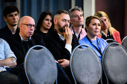 Niklas Harris, Olof Lundh, Fotbollskanalen and Mariet Louhento during the event Elevation 2024 on April 11, 2024 in Malmö. 
