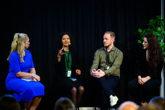 Rikke Rönholt, Board Member, the national Olympic Committee and sports Confederation of Denmark (DIF), Jonas Eidevall, Head Coach of Arsenal FC and Lise Klaveness, president of the Norwegian Football Association (NFF)