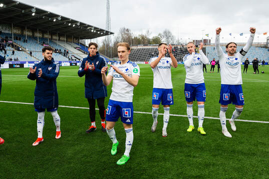 IFK Norrköpings Laorent Shabani, Marcus Baggesen, Max Watson, Kevin Höög Jansson och Christoffer Nyman jublar