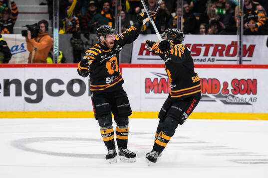 Skellefteås Filip Sandberg och Axel Sandin Pellikka  jublar