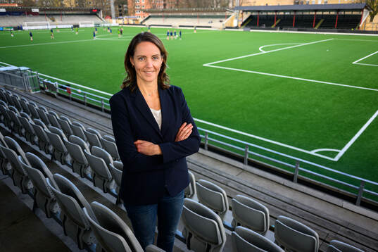 Lovisa Delby, head coach of Sweden poses for a portrait after a press conference ahead of the UEFA Under-17 on April 17, 2024 in Malmö. 