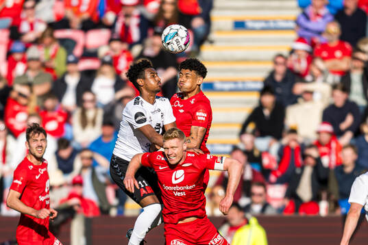 Faniel Tewelde of Odd, Sivert Heltne Nilsen and Japhet Sery Larsen of Brann