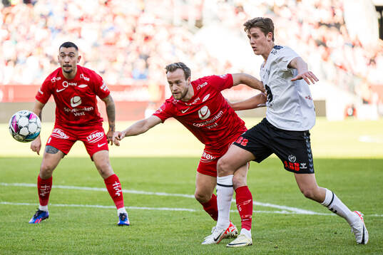 Bård Finne of Brann and Filip Rønningen Jørgensen of Odd
