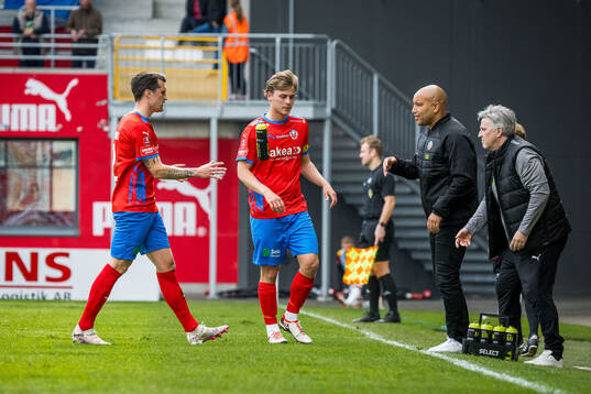 Helsingborgs Jon Birkfeldt, Daniel Bergman och tränare Kleber Saarenpää