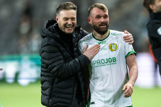 Hammarbys tränare Kim Hellberg och Mads Fenger Nielsen
