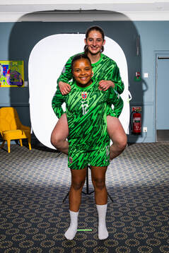 Goalkeeper Maria Kroken and goalkeeper Hanna Krog of the Norwegian U17 national football team poses for a portrait