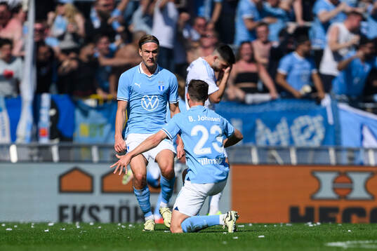 Malmö FFs Erik Botheim och Lasse Berg Johnsen jublar efter 1-0