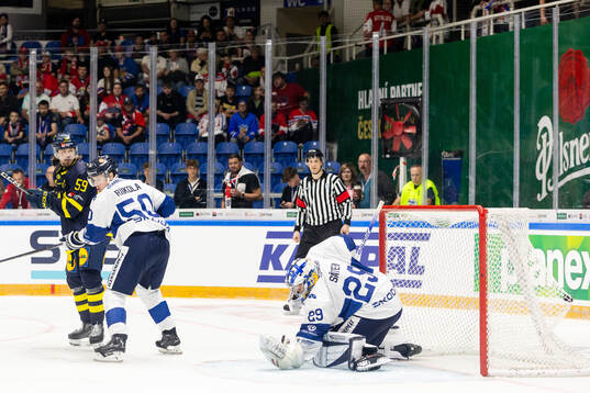 Rasmus Dahlin of Sweden , not pictured, scores the 1-1 goal