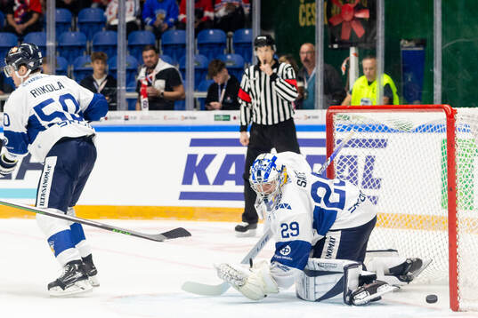 Rasmus Dahlin of Sweden , not pictured, scores the 1-1 goal