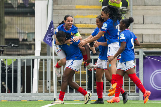 Anais Ebayilin and Ambre Ouazar of France celebrates the 0-1 goal