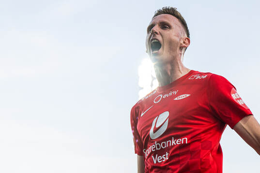 Joachim Soltvedt of Brann celebrates after scoring the 0-2 goal
