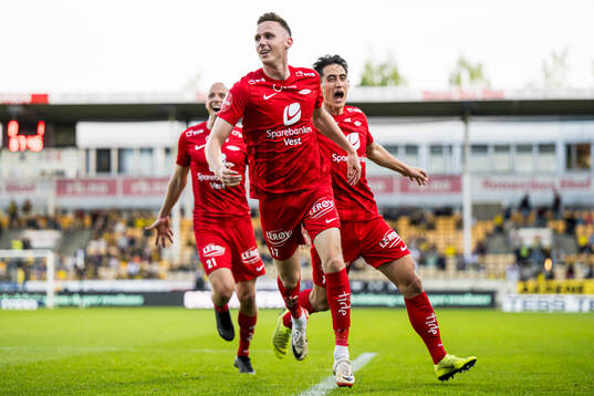Joachim Soltvedt of Brann celebrates after scoring the 0-2 goal