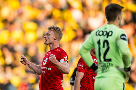 Sivert Heltne Nilsen of Brann celebrates after scoring the 0-1 goal