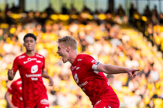 Sivert Heltne Nilsen of Brann celebrates after scoring the 0-1 goal