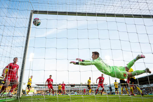 Sivert Heltne Nilsen of Brann scores the 0-1 goal behind