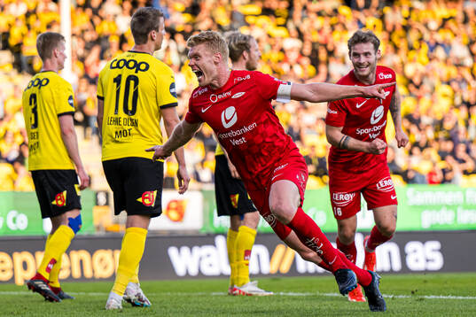 Sivert Heltne Nilsen of Brann celebrates after scoring the 0-1 goal