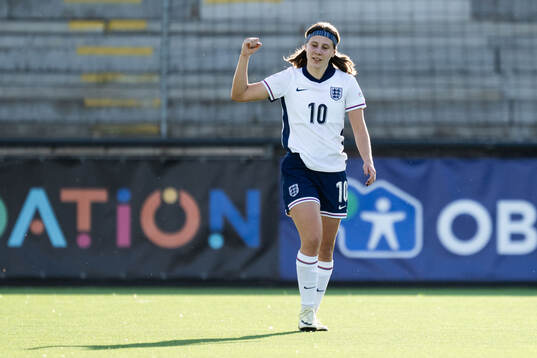 Vera Jones of England celebrates after 2-0