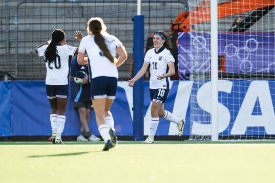 Vera Jones of England celebrates after 2-0