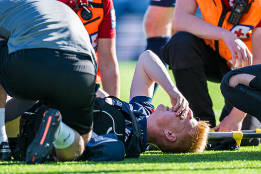 Marius Berntsen Olsen of Kristiansund in pain