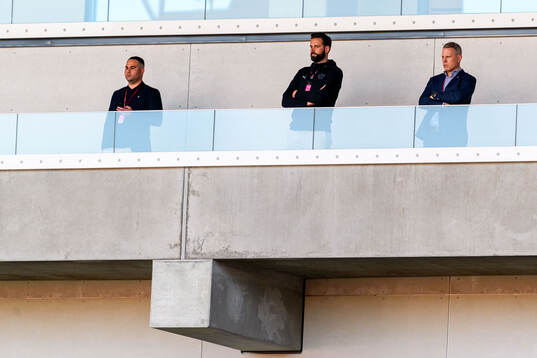 Helsingborgs klubbchef Reda Chahrour, sportchef Mikael Dahlberg och ordförande Fredrik Karlsson