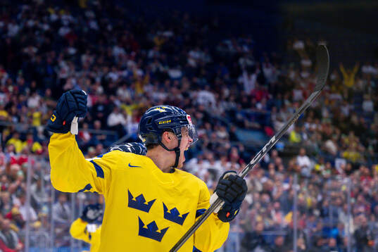 Joel Eriksson Ek of Sweden celebrates scoring the 2-1 goal
