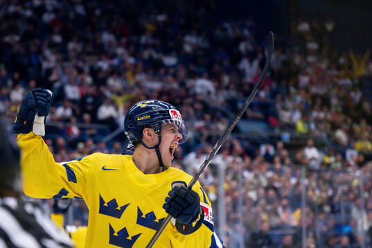 Joel Eriksson Ek of Sweden celebrates scoring the 2-1 goal