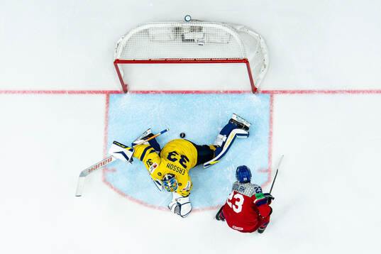 Lukas Sedlak of Czech Republic scores the 7-3 goal behind