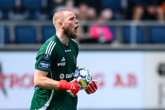 Gefles målvakt Tobias Johansson jublar