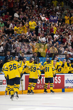 Carl Grundström of Sweden celebrates the 1-0 goal